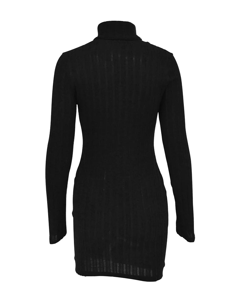 New Sexy Mini Dress Turtleneck Long Sleeves