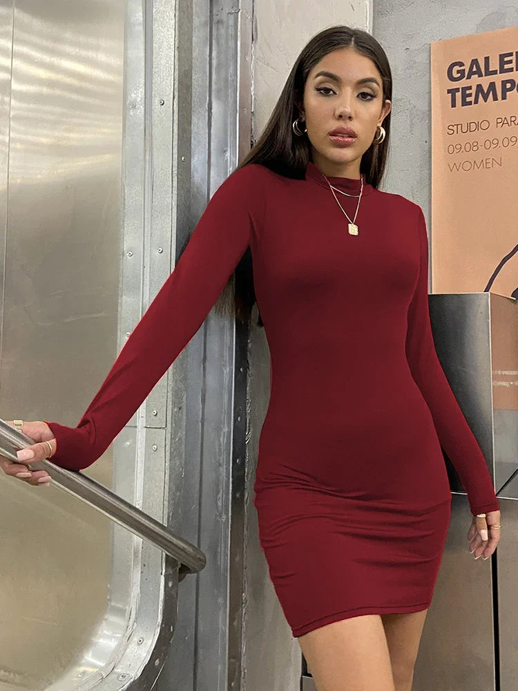 Elegant Turtleneck Pleated Mini Dress – Perfect for Parties & Club Nights